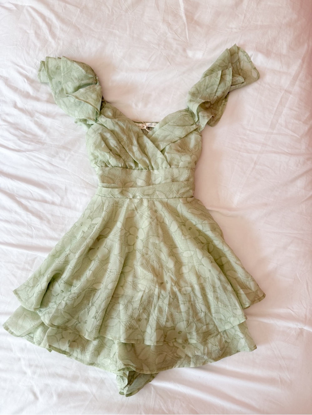 Altar’d State Sage Green Lainey Double Layer Romper Size Small
